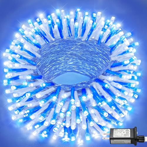 66FT 200 LED Outdoor String Lights, Plug in Christmas Lights Indoor Waterproof with 8 Modes, Connectable Clear Wire Twinkle Fairy Lights for House Patio Xmas Party Decorations, Blue and White - color: Blue and White, size: 66ft 200LED