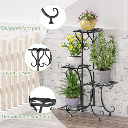 INGIORDAR Plant Stand Indoor Outdoor Shelf 4Tier Metal Holder Pot Rack Multiple Plants Stand Tall Flower Shelf Corner Living Room Garden,Black (Black, 4 Pots) - size: 4 Pots
