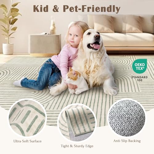 LUXRUG 3x5 Washable Area Rug - Small Entryway Rug Non-Slip Sage Green Abstract Rainbow Kitchen Rugs Modern Boho Carpet Throw Rugs for Living Room Bedroom Bathroom Dorm Nursery Room Home Decor - color: Sage Green, size: 3' x 5' (Rectangular)