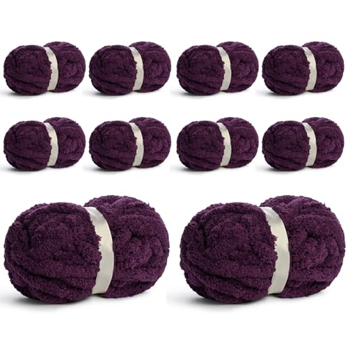 10 Pack Jumbo Chenille Yarn for Crocheting, #10 Super Bulky Baby Soft Yarn for Hand Knitting, 220 yds /70.5 oz Fluffy Chunky Knit Throw Blanket Yarn (Deep Purple) - color: Deep Purple