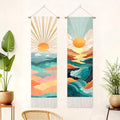 seewan 2 Pack Long Vertical Wall Tapestry, Boho Nature Landscape & Floral Aesthetic Wall Hanging for Bedroom Living Room Home Decor, Long Narrow Art Tapestry with Sunrise Mountain Botanical Designs, 13" × 51" (Geometric Sunset Waves, 13"Wx51"H, Unframed)