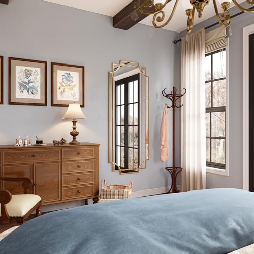 Kelly Miller Gold Full Length Mirror for Wall, 24" x58” Full Body Mirror Decorative Beveled Home Decor for Living Room Bedroom Bathroom Entryway Hallway Dressing Room - size: 58"L x 24"W