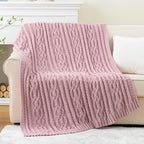 Battilo Pink Throw Blanket for Couch, Cable Knit Blanket, Soft Chenille Throw Blanket, Cozy Warm Blankets for Girls Daughter Women Gifts for Mom, 51"x67", Blush - color: Blush