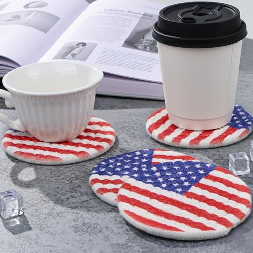 Coasters Set of 4 for Drinks, Cotton Woven 4 Colors Absorbent Boho Coasters for Home Decor Cups - Hot or Cold Drink Thickened (American Flag) - color: Flag