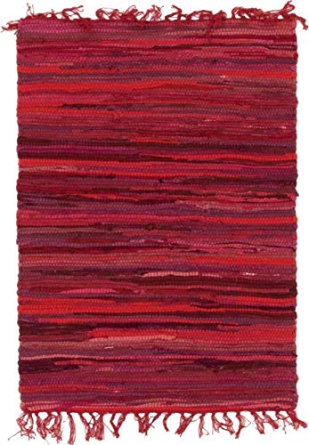 Unique Loom Chindi Cotton Collection Soft Hand Woven Natural Fiber Striped Area Rug, 2 ft 2 in x 3 ft, Red/Purple - color: Red/Purple, size: 2'2" x 3' (Rectangular)