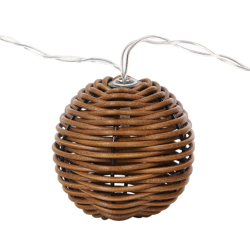 Decorative Lantern Rattan String Lights - 10LEDs with Rattan Wire Ball Style,Battery Operated Indoor Outdoor Patio String Light for Home Pergola Porch Party Backyard