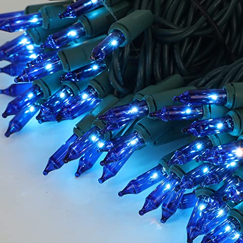 LJLNION Christmas String Lights, 150 Count 33 FT Incandescent Mini Green Wire Fairy Light, 120V UL Certified Connectable Xmas Tree Lights for Patio, Holiday, Party, Outdoor Indoor Decoration, Blue - color: Blue