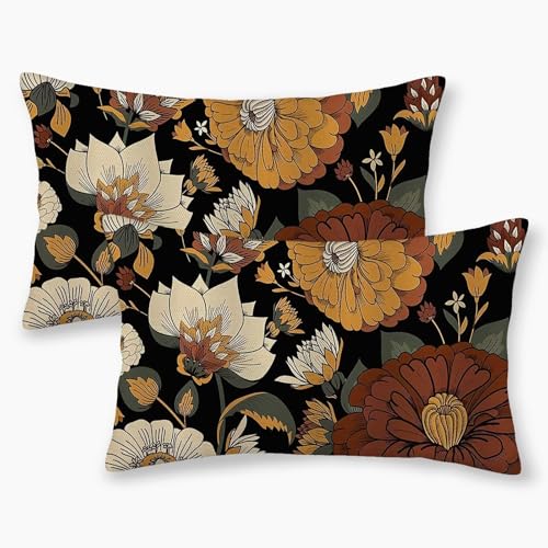 Boho Floral Botanical Pillow Covers 12x20 Inch Set of 2, Mid Century Morden Abstract Outdoor Decorative Retro Flower Throw Pillows Bohemian Flowers Couch Cushion Case for Chair Sofa Bedroom - color: Vc5, size: 20" x 12" (Pack of 2)