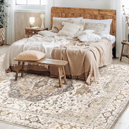 Area Rug for Living Room - 10x14 Soft Washable Oriental Vintage Floral Distressed Large Carpet - Fade Stain Resistant Non Slip Rugs for Bedroom Dining Room Nursery Dorm Office Home Decor-Camel/Beige - color: Camel/Beige, size: 10' x 14' (Rectangular)