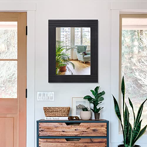 Black Vintage Rustic Wood Framed Wall Mirror Farmhouse Rectanglular Antique Decor Hanging Mirror for Bathroom Bedroom Living Room Entryway Large 20"x16" - color: Black, size: 20"L x 16"W