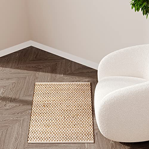 Ramanta Home Jute Cotton Rug 24x36 Inches Natural White, Handwoven Small Farmhouse Honeycomb Artistic Design Floor Rugs for Kitchen, Bedroom, Living Room, Entrance | Accent Reversible for Home Décor - color: Natural, size: 24x36 Cotton Jute Rugs