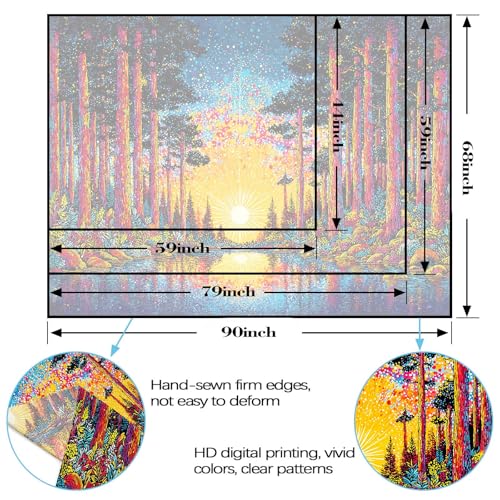 Spenlife Forest Lake Starburst Wall Tapestry, Trippy Sunrise Reflection Tapestries for Living Room Decor, Vibrant Tapestry 80x60 Inch - color: Orange Blue, size: 80"L x 60"W
