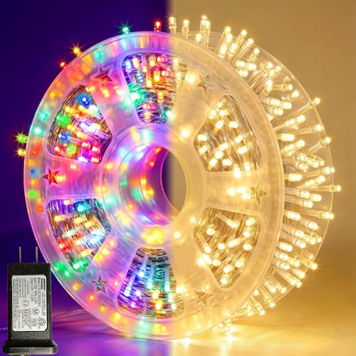 Pooqla 1000 LED Color Changing String Lights, 328 ft Warm White to Multicolor Christmas Lights Plug in with Remote, Connectable 11 Modes Waterproof Clear Wire Twinkle Fairy Lights Indoor Outdoor Decor - color: Warm White and Colorful, size: 1000LED