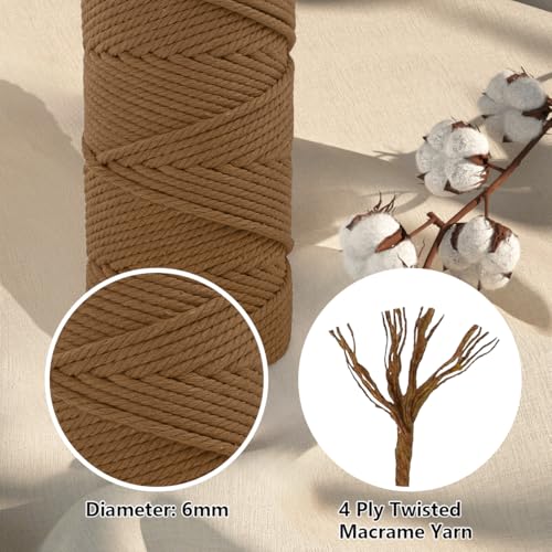 Macrame Cotton Cord 6mm x 109 Yards, ZUEXT 100% Natural Handmade Colorful 4 Strands Twisted Braided Cotton Rope for Wall Hanging Plant Hangers Gift Wrapping Tapestry DIY Crafts (100m, Caramel) - color: Caramel, style: 6mm x 100m