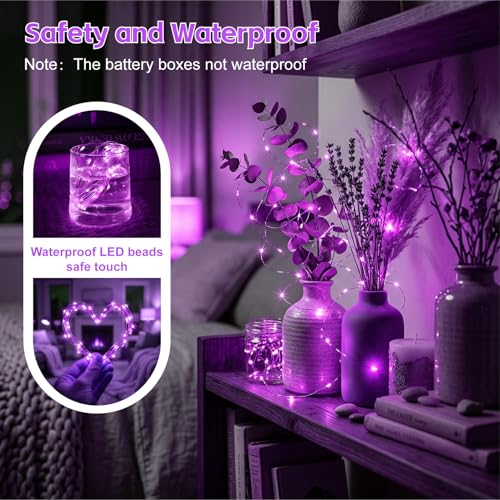 8 Pack Rechargeable LED Fairy Lights 7Ft 20LED Battery Operated with Remote, DIY Timer & 8 Modes, Mini Twinkle String Lights for Indoor Christmas Wedding Mason Jar Bedroom Party Table (Purple) - color: Purple