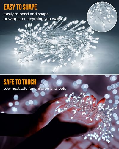 Pure White Battery Operated Fairy Lights, 2 Pack Totally 20 FT 240LED Twinkle Firecracker String Lights, Waterproof Cluster Lights for DIY Indoor Wreath Wedding Bedroom Christmas Decoration - color: Pure White, size: 120 LEDs - 2Pack