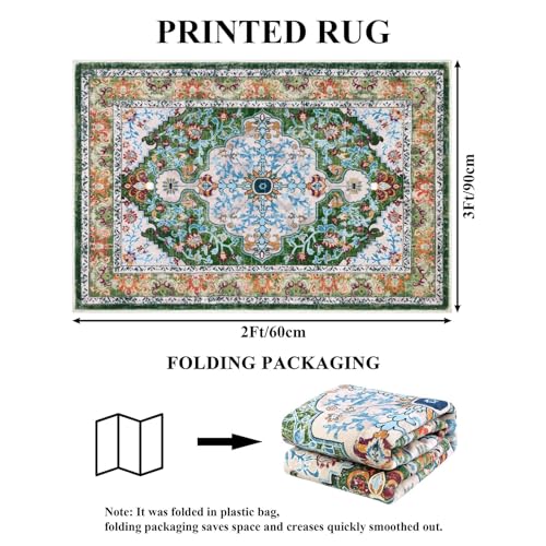 U'Artlines Washable Boho Area Rug, 2x3 Small Soft Non Slip Vintage Doormat for Indoor Front Door Green Mat Carpet for Entryway Kitchen Bathroom Bedroom - color: Green, size: 2' x 3' (Runner)