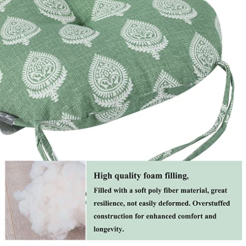 FUNHOME 15"x15"x4" Bistro Chair Cushion Set of 2, Water Repellent Round Outdoor Chair Cushions with Ties, Patio Tufted Chair Pads for Home Garden (Fair Green) - color: Fair Green
