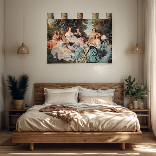 Large Woven Tapestry Wall Hanging (41"x32"), Empress Eugénie Surrounded by her Ladies, Medieval Victorian Tapestry Art with TC Backing, Garden Scene Decor, 5 Hanging Loops, F.X. Winterhalter. (Pastels：Empress Eugénie & Ladies-in-Waiting) - color: Pastels：