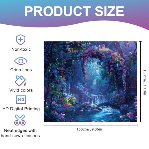 CRAFTYMELODY Waterfall Blacklight Tapestry Glow in the Dark Tapestry UV Reactive Colorful Flower Wall Hanging 59×51 Inch with Hook Self Adhesive Sticker Clip for Bedroom Home Wall Decoration - color: Flower Waterfall