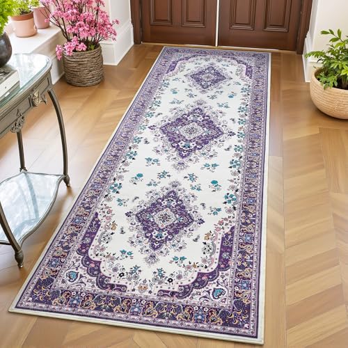 HOMORE Runner Rug 2.6x8 Hallway Runners Rugs for Entryway Non Slip Washable Bedroom Rug Lavender Faux Wool Floor Carpet Runner for Kitchen Indoor Front Entrance Laundry Living Room Dorm, Purple - color: Purple, size: 2'6" x 8' (Rectangular)
