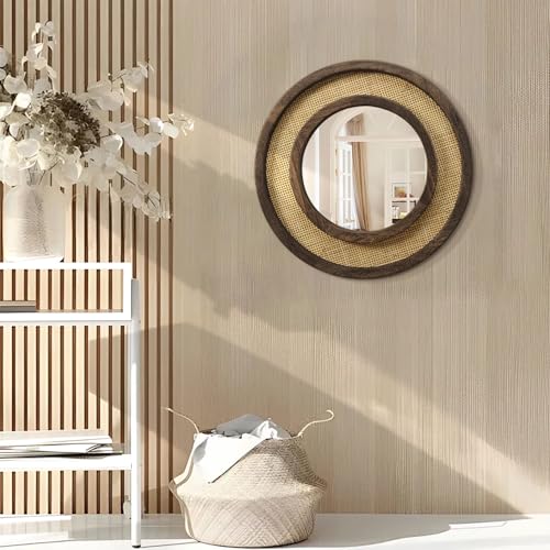 JJUUYOU Round Mirror with Wood Frame Circle Mirrors for Wall 20 Inch Circular Hanging Mirrors for Living Room Bathroom Vanity Entryway Hallway Dark Brown - color: Round Mirror-dark Brown, size: 20"L x 20"W