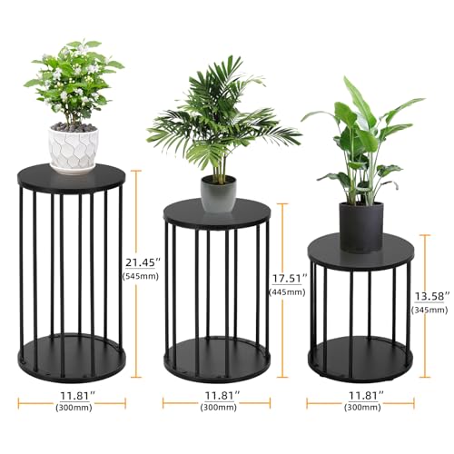 Plant Stand Indoor,small plant stool,Flower Pot Corner stand holder,Mid Century Heavy Duty Metal Tall Home Decor,Modern Round End Table,Small Rustic Display Stand for Living Room,Bedroom(Black,3 Packs) - color: all size black set 3