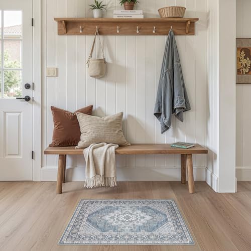 Tortania Area Rug 2x3 Doormat - Washable Vintage Oriental Farmhouse Soft Thin Indoor Carpet for Living Room Bedroom Hallway Entryway Kitchen - Blue - color: Blue, size: 2' x 3' (Rectangular)