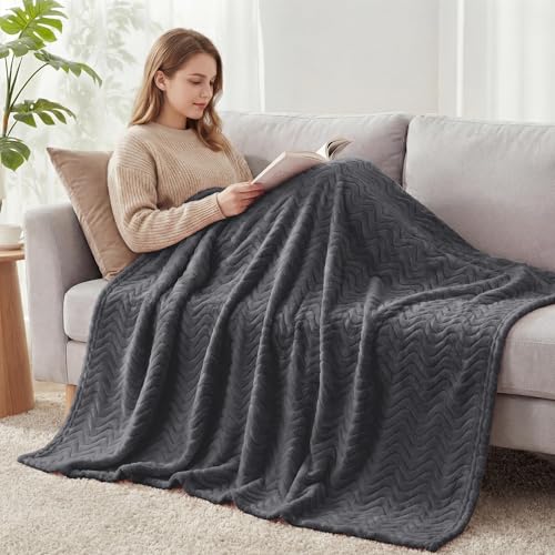 Exclusivo Mezcla Fleece Bed Blanket Queen Size, Lightweight Jacquard for Spring Summer, Soft Cozy Breathable Blankets, Dark Grey, 90x90 Inches - color: Dark Grey, size: Queen ( 90x90 IN )