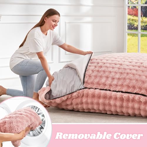 Hobestluk 3 in 1 Bean Bag Chair Giant Bean Bag Chairs for Adults with Bubble Cover Convertible Bean Bag Floor Cushion with Machine Washable Cover for Living Room (Bubble Pink) - color: Peach Pink