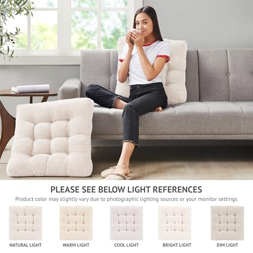 Meditation Floor Pillow Set of 2, Square Large Pillows Seating for Adults, Tufted Corduroy Cushion for Balcony Outdoor Tatami Living Room, Beige, 22x22 Inch - color: Square | Beige | 2 Pack, size: 2 Pack