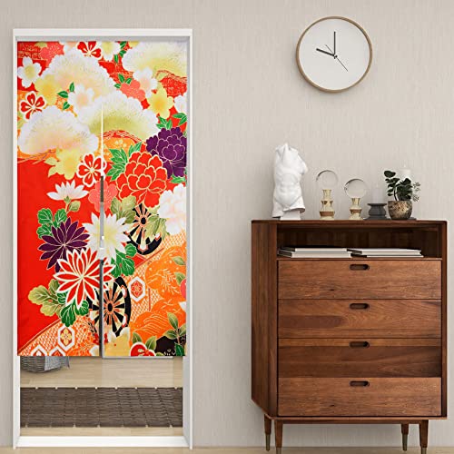 LIGICKY Japanese Style Doorway Curtain Noren Cotton Linen Retro Flowers Printed Window Treatment Hanging Door Tapestry for Home Decoration 33.5" Width x 59" Long, Colourful - color: Retro Flowers, size: 33.5"W x 59"L (Pack of 1)