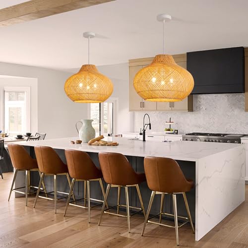 3-Light Rattan Pendant Light,18.9" Round Hanging Light,1-Pack Wicker Pendant Light Hand-Woven Rattan Chandelier for Workplace Dining Living Bedroom Kitchen Farmhouse - color: Metal+Rattan, size: 18.9" 3-Light