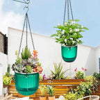 4Pcs Self Watering Hanging Planter, 6.5'' 4.5'' Hanging Plant Pots with Drainage Holes,Plastic Hanging Plant Flower Pots Baskets,Visible Hanging Planters for Indoor Plant Garden Home(Emerald)