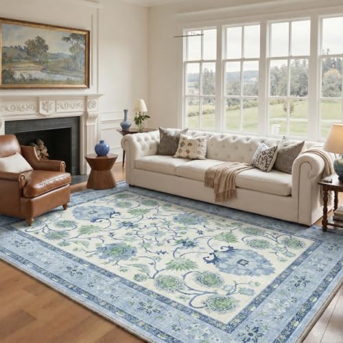 Bavni 2x5 Washable Runner Rug Non Slip, Boho Vintage Distressed Hallway Runner, Low Pile Soft Thin Carpet Stain Resistant, Accent Kitchen Runner Floral Rugs for Entryway, Bedroom, Laundry, Blue Green - color: Blue Green, size: 2' x 5' (Rectangular)