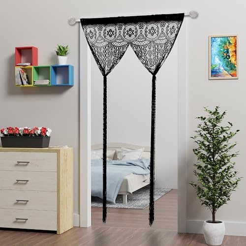 Lace Door String Curtain for Doorways，Bohemian Curtains Window Wall Closet Bedroom Kitchen Hippie Hanging Panels Boho Room Divider - color: Black, size: 39"W x 79"L (Pack of 1)
