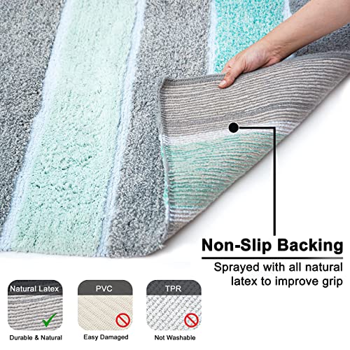 Chardin home Cordural Stripes Bath Mat, Set of 2 Bath Rugs (17 Inches x24 Inches & 21 Inches x34 Inches) | Non Slip Bathroom Rug, Machine Washable, Plush, Highly Absorbent | Mint Green & Grey - color: Mint Green & Grey