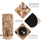 Bamboo Rattan Table Lamp for Living Room, Boho Handmade Woven Cylinder Lampshade Standing Lamp with Natural Wooden Base, Industrial Wicker Desk Light Decoration for Bedroom, Farmhouse