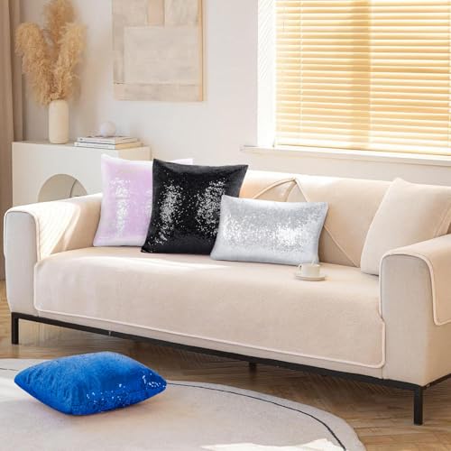 ShinyBeauty Iridescent White Throw Pillow Covers 12X20 Inches Set of 2, Rectangle Pillow Cover, Glitter Fabric Sequin Pillow Case for Couch,Sofa,Living Room Pillows Party Decorations - color: Iridescent White, size: 20" x 12" (Pack of 2)
