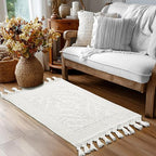 COTTON CRAFT Woven Area Rug - 2 Pack Cotton Jacquard Textured Rug - Boho Farmhouse Rustic Throw Rug with Fringe - Machine Washable Accent Mat for Bedroom Living Room Entryway Nursery - 20x32 - White - color: White - 2 Pack, size: 1'8" x 2'8" (Rectangular)