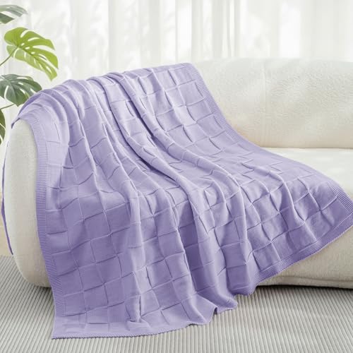 Whale Flotilla Checkered Knit Throw Blanket for Couch, Soft Decorative Knitted Blankets for Sofa Bed, Lightweight Cozy Throws for Spring Summer, 50x60 Inch, Light Purple - color: Light Purple, size: 50x60 Inch