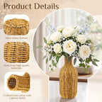 2 Pcs Woven Flower Vase 12.2 Inch Large Rustic Imitation Rattan Basket Boho Decorative Planter Farmhouse Desktop Centerpiece Vase for Living Room Office Home Wedding Decor