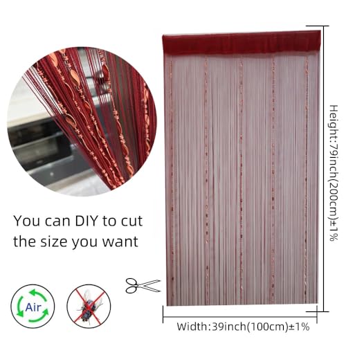 ave split 100cmX200cm Decorative Door String Curtain Beads Wall Panel Fringe Window Room Divider Blind for Wedding Coffee House Parts Door Divider Beads Tassel Screen Decoration (red Wine 25) - color: Red Wine 25