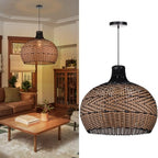 Arturesthome 1 Light Rattan Pendant Light Fixtures for Kitchen Island, 23.6" Wicker Chandelier, Handwoven Hanging Ceiling Lighting Lampshade for Dining Room Hallway Black - size: 23.6" x 21.6"