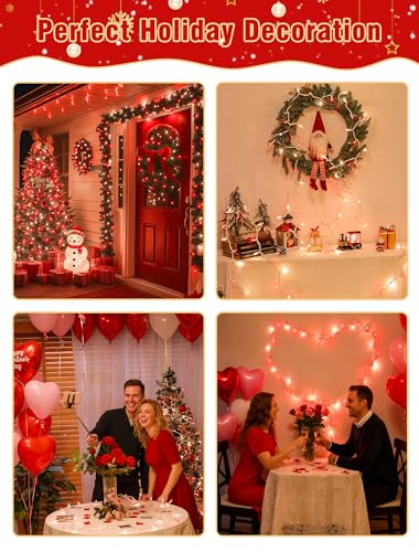 Hopolon Red and Clear Christmas Lights, 2 Pack 13 FT 50 Count Mini String Light Set, White Wire Incandescent Fairy Lights Plug in Connectable for Indoor Outdoor Wedding Birthday Valentine’s Day Decor - color: Red and Warm White,White Wire, size: 2PACK, 50