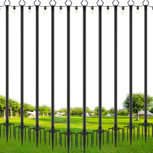 SINLEY 10 Pack String Light Poles,10 Ft Metal Poles with Fork for Outdoor String Lights,Outdoor Light Poles with Fork,Poles/Post/Stand for Outside,Patio,Deck,Backyard,Garden Wedding,Party - style: 10 Pack String Light Pole