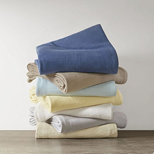 Madison Park Freshspun Basketweave Luxury Cotton Blanket Yellow 66x90" Twin Size Basketweave Premium Soft Cozy 100% Cotton For Bed, Couch or Sofa - color: Yellow, size: Twin