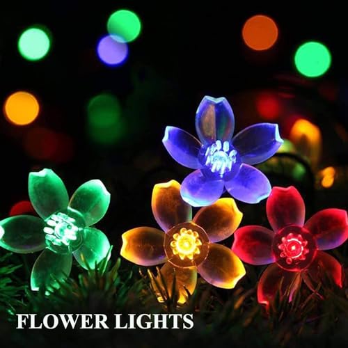 Outdoor Flower String Lights, 33ft Black Wire Fairy Lights with 100 LED Lighted Cherry Blossom for Indoor/Outdoor Backyard, Patio, Garden, Party, Christmas Decoration (Black Wire-Multicolored) - color: Multi-Flower-Black Wire