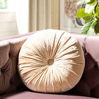 SAFAVIEH Home Caramia Cream Button Tufted 15-inch Round Decorative Pillow - color: Cream