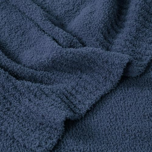 JOOJA Navy Blue Blanket Warm Queen Size Fuzzy Knitted Oversized Luxury Bed Blankets, Soft Lightweight Plush Blanket Queen Size for Cozy Nights (Navy Blue, 90x90) - color: Navy Blue, size: 90x90
